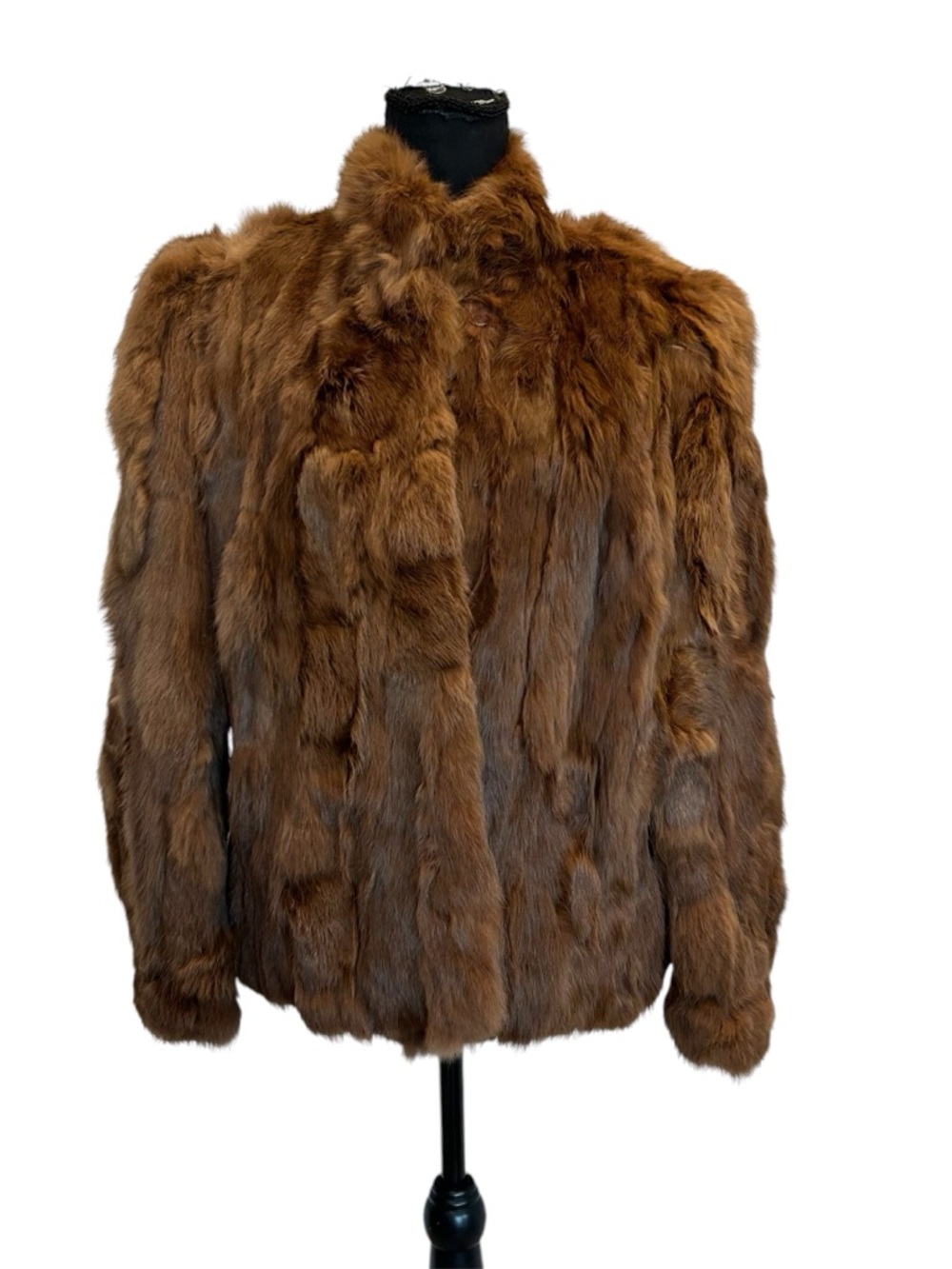 Soho New York camel, brown rabbit fur high neck cozy short jacket coat M winter